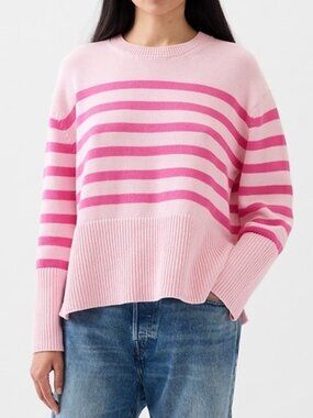 Gap 100% Cotton Oversized Pink Striped Crewneck Sweater - Size L Tall